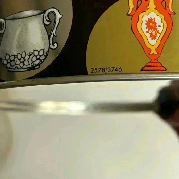 Fabulous 60s Huntley Boorne Biscuit tin orange & black  with antique items theme - Picture 6 of 7